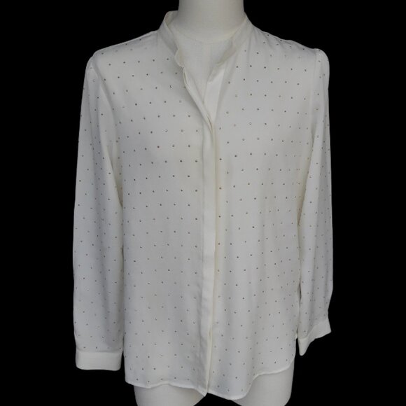 Liz Claiborne SZ L Cream Crepe Georgette Blouse Top Button Up Shirt - Picture 1 of 13